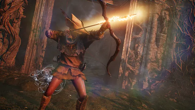 Screencap, my character wears light armor and shoots glowing arrows from her bow