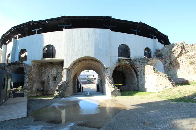 Slabs of concrete upon vestigial stone structures. It's very ugly.