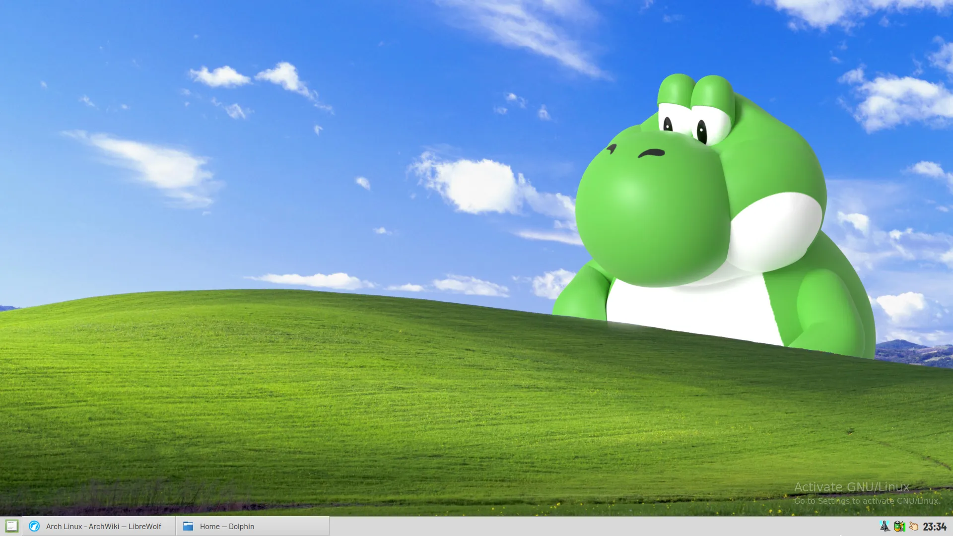 Screencap of my wallpaper. It has a big Yoshi.